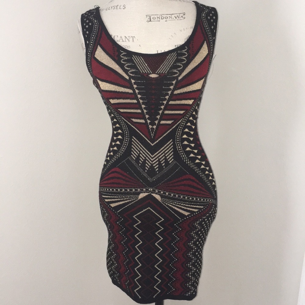 Windsor Geometric Mini Dress - Black, Red, Tan